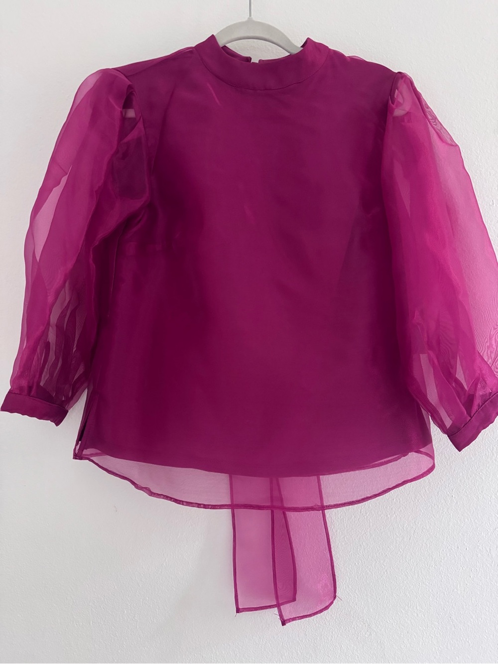 CeCe Sheer Puff-Sleeve Blouse - Fuchsia